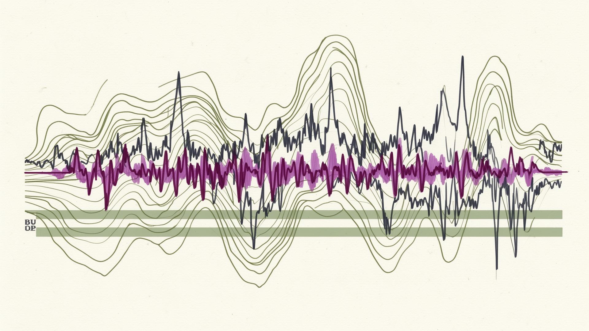 Editorial abstract: a trail contour rising from sympathetic spikes into a calm parasympathetic rebound.
