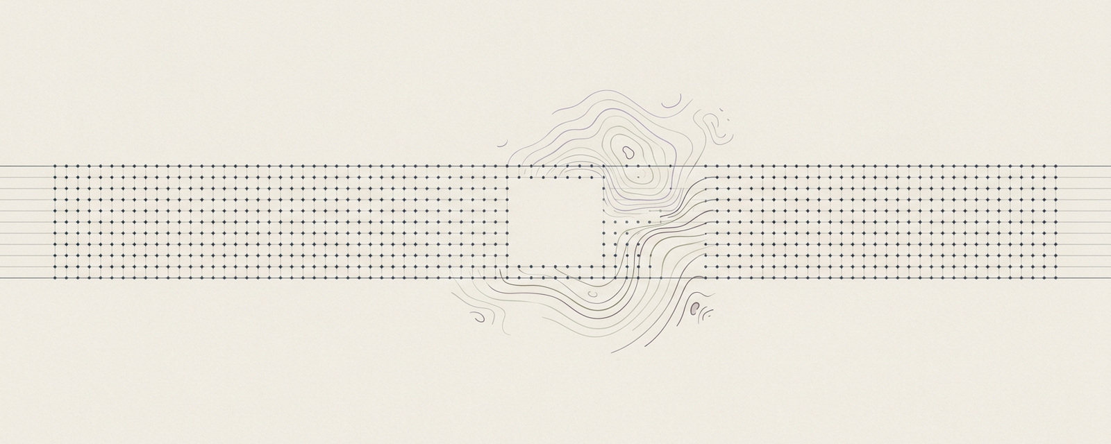 Abstract cream-paper artwork showing a curriculum grid with one missing space and soft nervous-system contour lines added back in