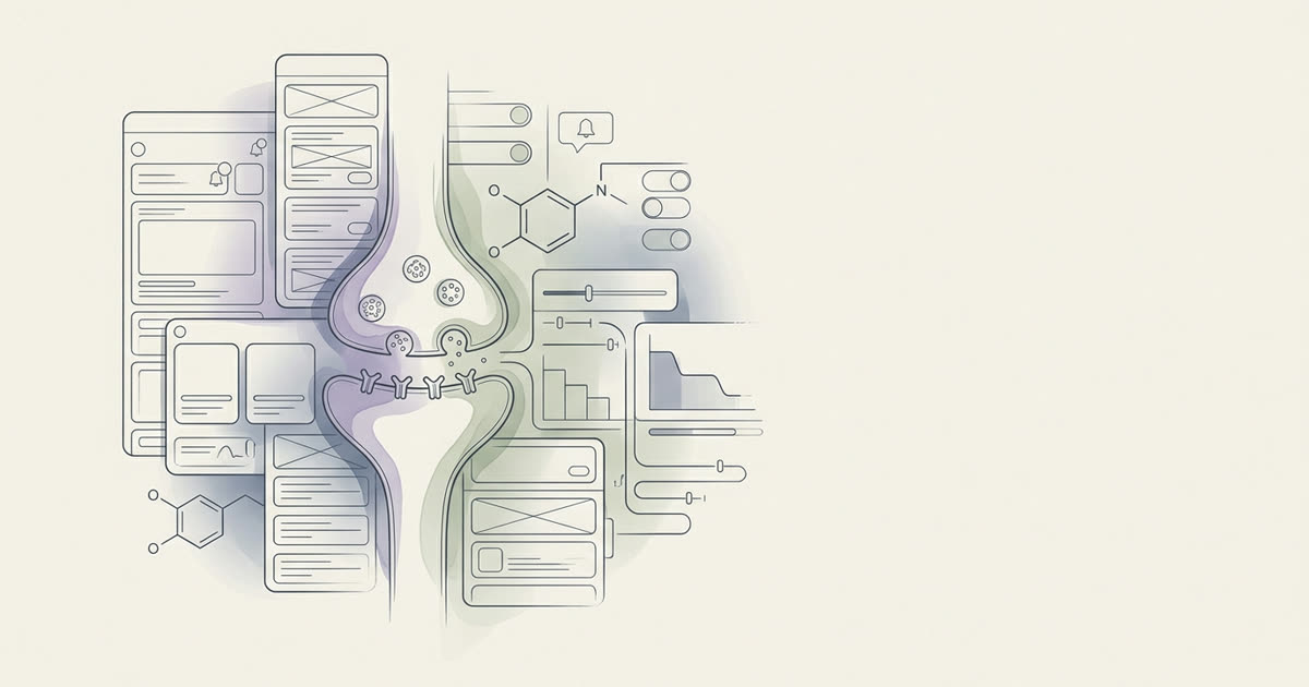 Abstract cream-and-slate line illustration on Kokorology paper, drawn for Dopamine Detox Care — Coached Digital Rebuild