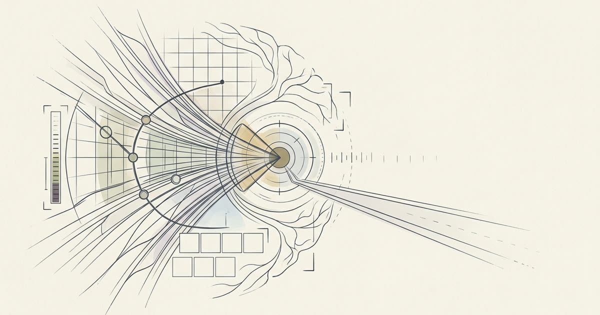 Abstract cream-and-slate line illustration on Kokorology paper, drawn for Focus Care — Executive Cognition Coaching