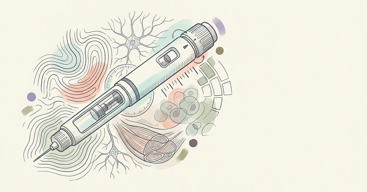Abstract cream-and-slate line illustration on Kokorology paper, drawn for GLP-1 Nervous System Protocol