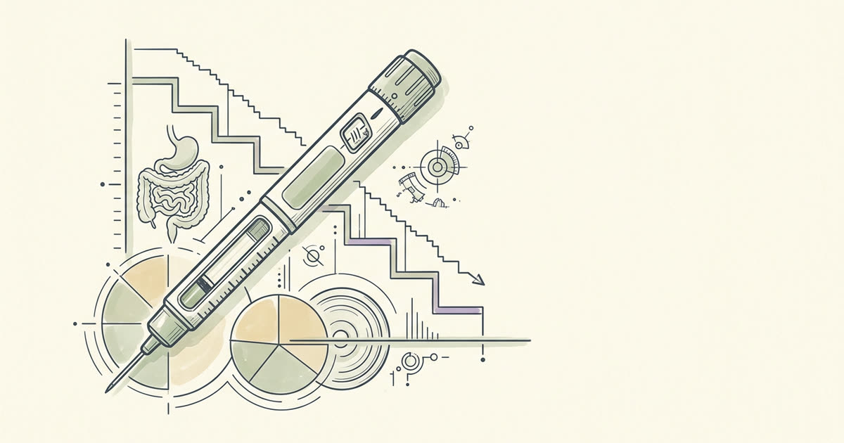 Abstract cream-and-slate line illustration on Kokorology paper, drawn for GLP-1 Tapering Coaching — Keep the weight off