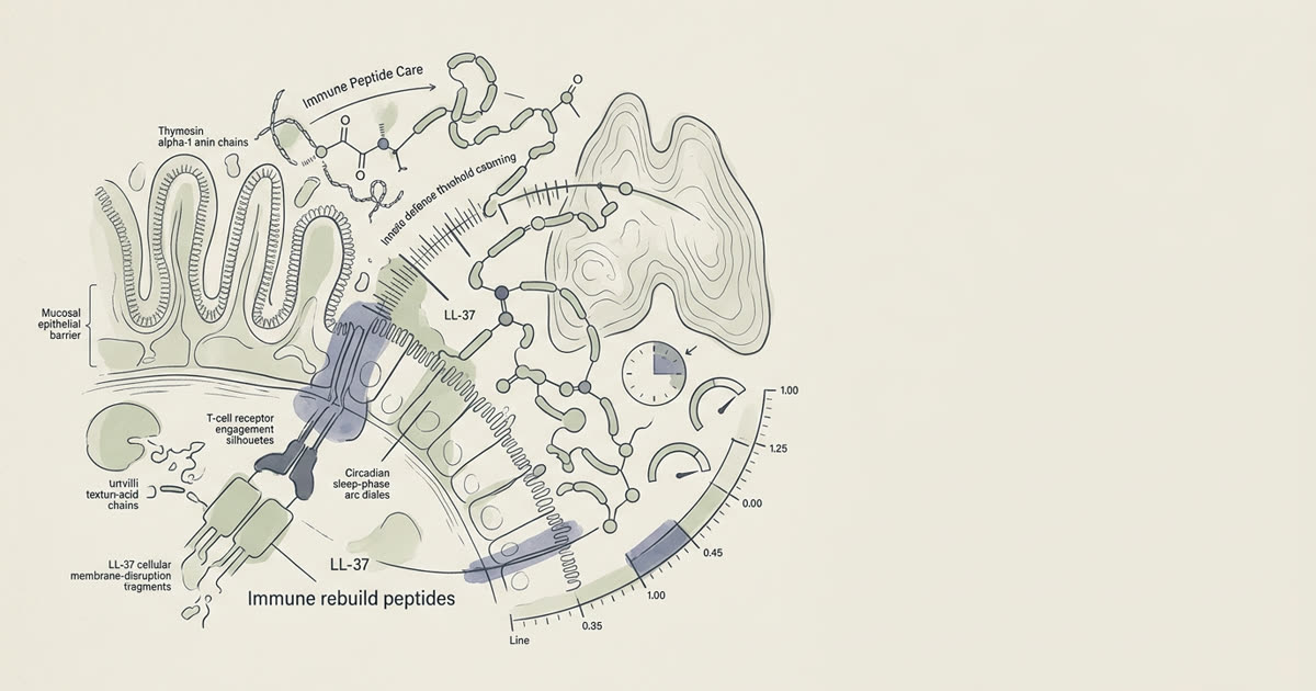 Abstract cream-and-slate line illustration on Kokorology paper, drawn for Immune Peptide Care — Coach + Journal + Protocol