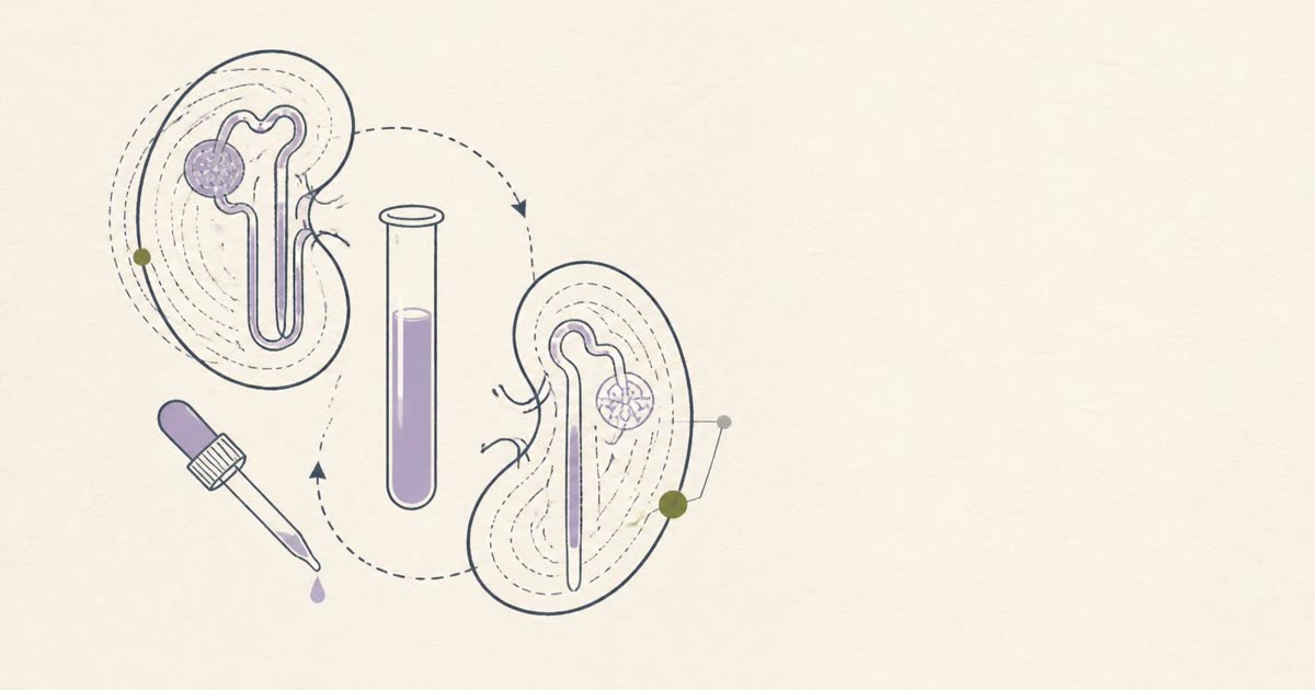 Abstract cream-and-slate line illustration on Kokorology paper, drawn for Kidney Care and the Stress Response