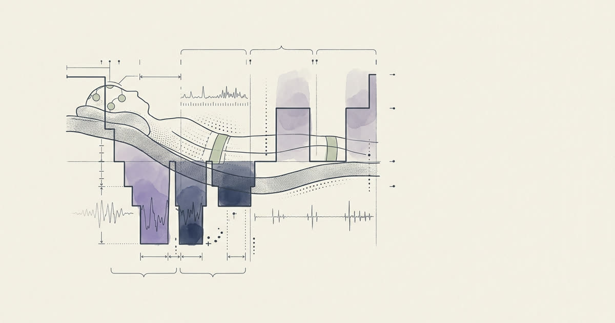 Abstract cream-and-slate line illustration on Kokorology paper, drawn for Sleep Care — Coached Sleep Architecture Rebuild